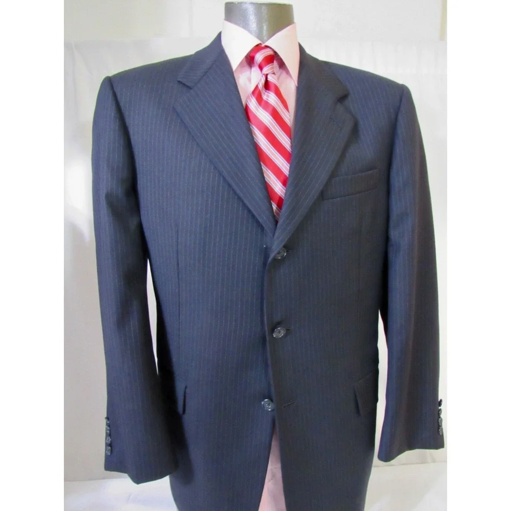 Hickey Freeman Collection Blue Pinstriped 3 Button Suit Jacket All Wool Size 41R
